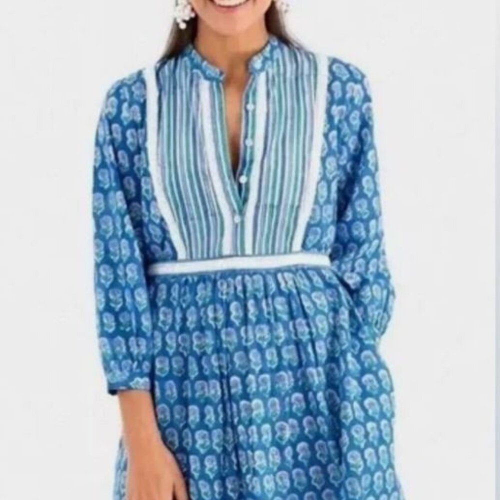Brand new Pink City Prints Cottagecore Peasant Blue Floral Tunic Dress